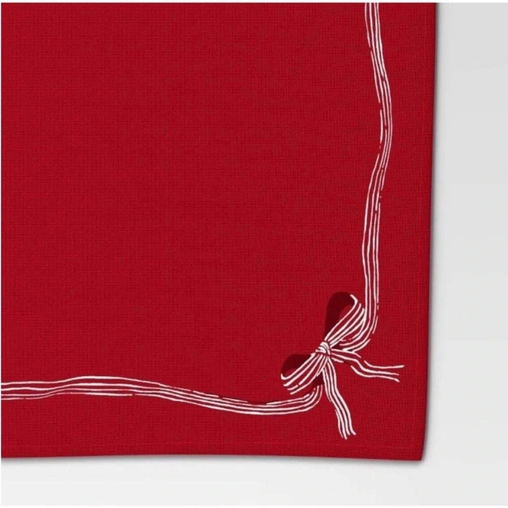 Threshold Red Christmas Tablecloth White Bow Trim Holiday Rectangular 104x60